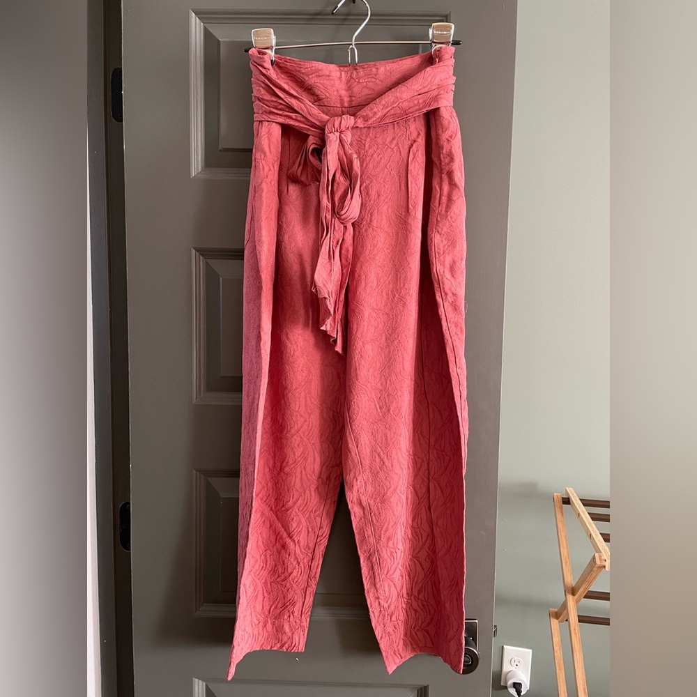 Cropped Patterned Paper Bag Pants